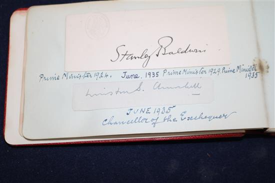 An autograph album containing signatures mainly on piece, including Queen Victoria, W G Grace and Winston Churchill